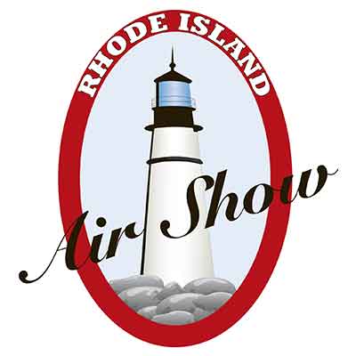 Rhode Island Air Show Logo image with lighthouse in background and Rhode Island Air Show text in front of it