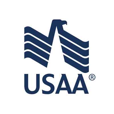 blue USAA bird logo with USAA text underneath